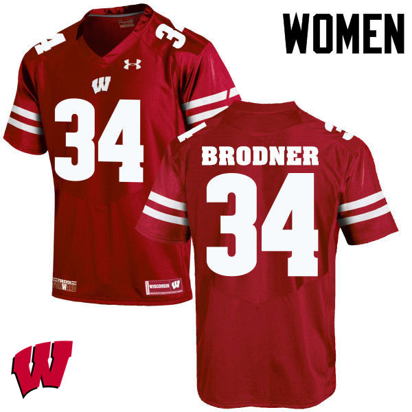 Women Wisconsin Badgers #34 Sam Brodner College Football Jerseys-Red